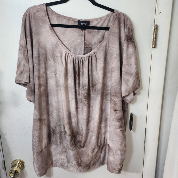 NWT Alyx Brown Ivory Tye Dye Short Sleeve Plus Size 3X Top - Picture 1 of 9